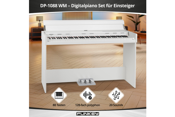 FunKey DP-1088 WM Digitalpiano Weiß matt Set inkl. Bank, Kopfhörer und Schule image 2