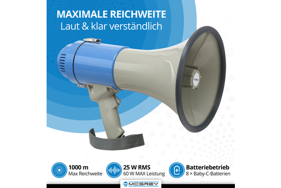 McGrey MP-200S Megaphon, max. 60 Watt, 1000m  - Retoure (Zustand: sehr gut) image 2