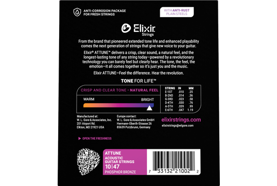 Elixir Attune Phosphor Bronze Acoustic Guitar Strings Extra Light 10-47 image 2
