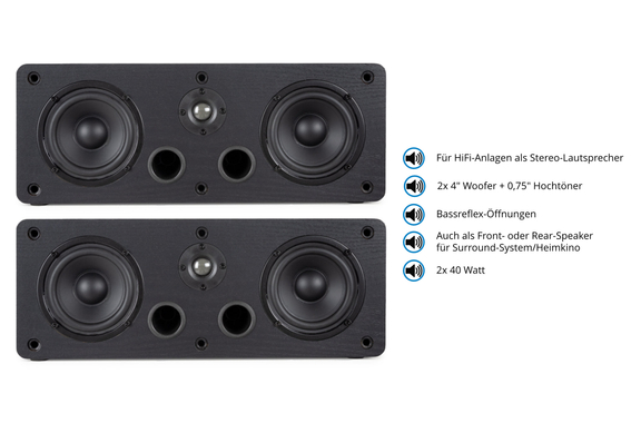 McGrey CS-440 BK 2x 4" HiFi Boekenplank-/Centerluidsprekers zwart 40W RMS paar image 2
