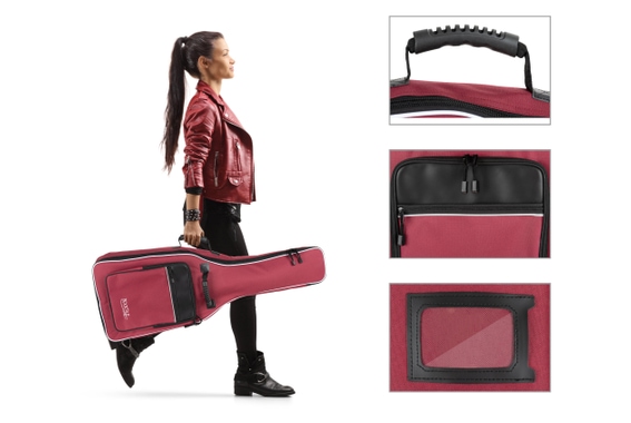 Rocktile Klassieke Gitaarhoes - 3/4 & 7/8 Gevoerd Met Rugzakriemen Wijnrood image 2