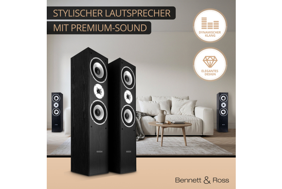 Bennett & Ross Radiant HiFi Standlautsprecher Paar schwarz 2x 180W RMS  - Retoure (Zustand: gut) image 2