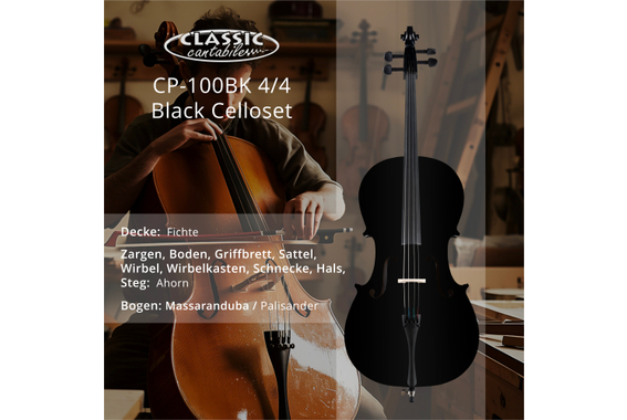 Classic Cantabile CP-100BK 4/4 Cello Set Schwarz  - Retoure (Zustand: gut) image 2