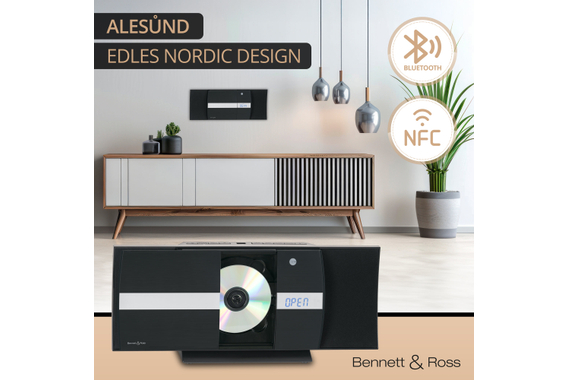 Bennett & Ross Ålesund Vertikal Stereoanlage mit CD/MP3-Player, USB und Bluetooth Schwarz  - Retoure (Zustand: sehr gut) image 2