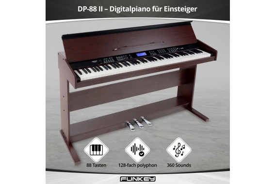 FunKey DP-88 II Digitalpiano braun Set mit Economy Keyboardbank, Kopfhörer und Klavierschule image 2