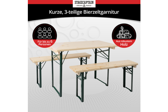 Stagecaptain Hirschgarten Bierzeltgarnitur für Balkon 110 cm Natur 2x Set image 2