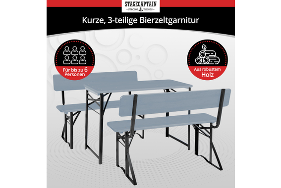 Stagecaptain BBDL-119 GY Hirschgarten Ensemble de Bierzelt avec Dossier pour Balcon 119 cm Gris 2x Set image 2