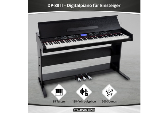 FunKey DP-88 II Digitalpiano schwarz Set mit Economy Keyboardbank, Kopfhörer und Klavierschule image 2