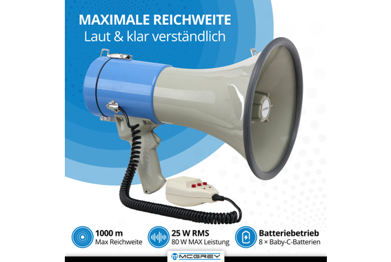 McGrey MP-800HRS USB/SD MP3 Megaphon, max. 80 Watt, 1000m  - Retoure (Zustand: sehr gut) image 2