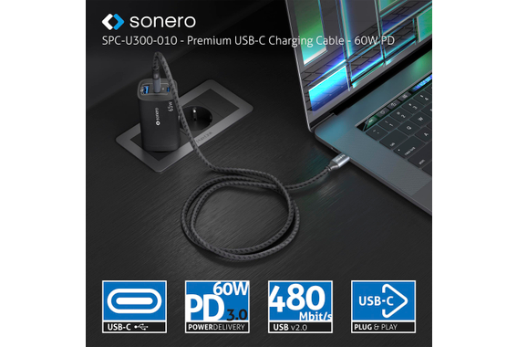 Sonero Cavo USB-C a USB-C 60W Grigio/Nero 0,5 m image 2