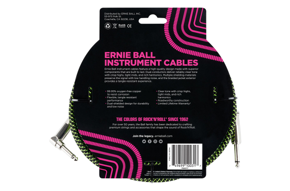 Câble Instrument Ernie Ball 6077 3,05 m Noir/Vert image 2