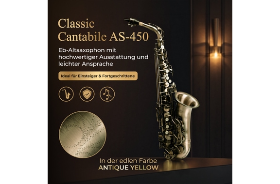 Classic Cantabile AS-450 Antique Yellow Eb Altsaxofoon Set image 2
