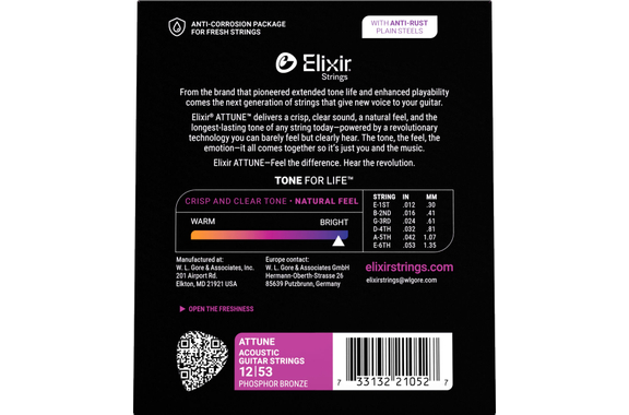 Elixir Attune Phosphor Bronze Acoustic Guitar Strings Light 12-53 image 2