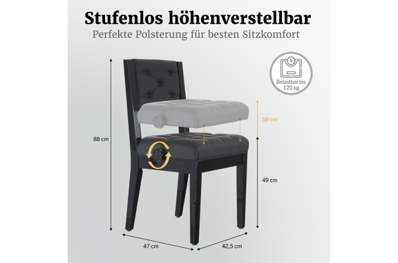 Classic Cantabile Pianostoel Premium Zwart Hoogglans image 2