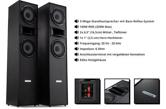 McGrey HTS-65320 BK Pareja de Altavoces de Pie HiFi negros 2x 80W RMS image 2