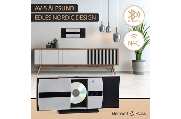 Bennett & Ross Ålesund Vertical Stereo System with CD/MP3 Player, USB and Bluetooth Silver image 2