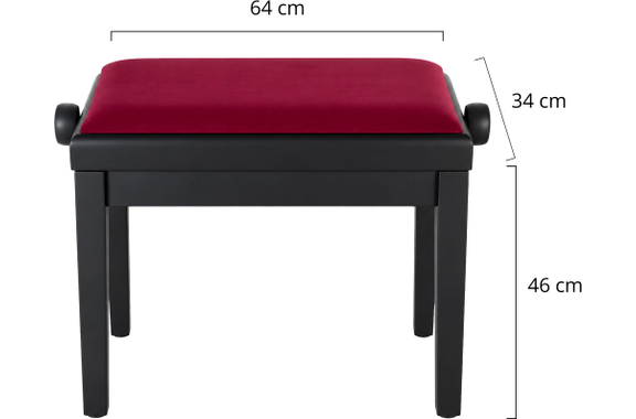 Classic Cantabile Banc De Piano Modèle A Noir Mat Velours Rouge image 2