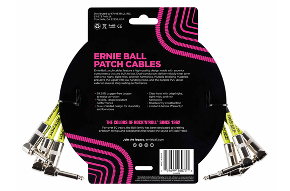Ernie Ball 6075 Cavo Patch 30 cm, Confezione da 3, Nero image 2