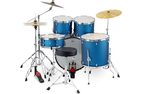 XDrum Semi 22" Standard Drumstel Satin Blue Sparkle Set incl. Galgstandaard + Crashbekken image 2