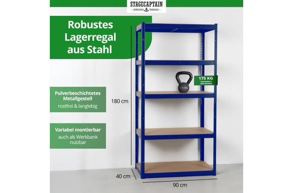 Stagecaptain Heavyrack Opslagrek Houten Planken Blauw, max. 875 kg 2x Set image 2