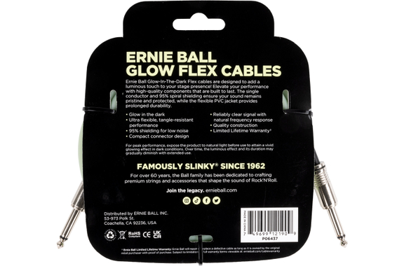Ernie Ball 6437 Flex Gitaar kabel 6 m Glow in the Dark image 2