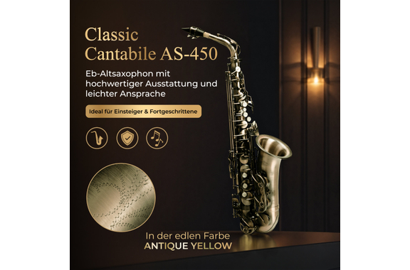 Classic Cantabile Winds AS-450 Antique Yellow Saxofón Alto image 2
