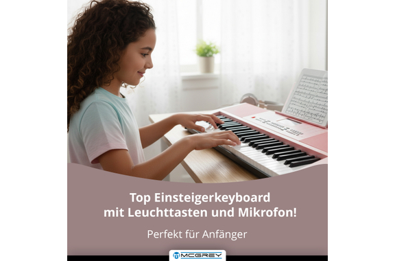 McGrey LK-6120-MIC Keyboard Met Verlichte Toetsen En Microfoon - Roze Tassenset image 2