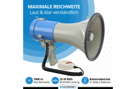 McGrey MP-800HRS USB/SD MP3 Mégaphone, max. 80 Watts, 1000m image 2
