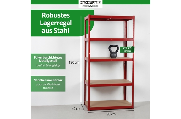 Stagecaptain Heavyrack Opslagrek Houten Planken Rood, max. 875 kg image 2