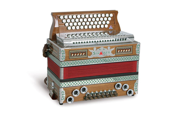 Strasser 4/II Classic Accordéon 4-Rangs, 2-Voix G-C-F-B, Avec X-Bass, Noyer/Rouge image 2