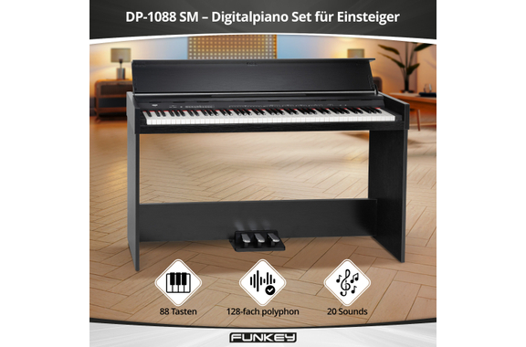 FunKey DP-1088 SM Digitalpiano Zwart Mat Set incl. Bank, Koptelefoon en School image 2