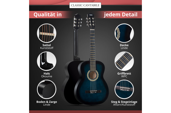 Classic Cantabile Acoustic Series AS-851-BUB 4/4 Guitare Classique Blueburst image 2