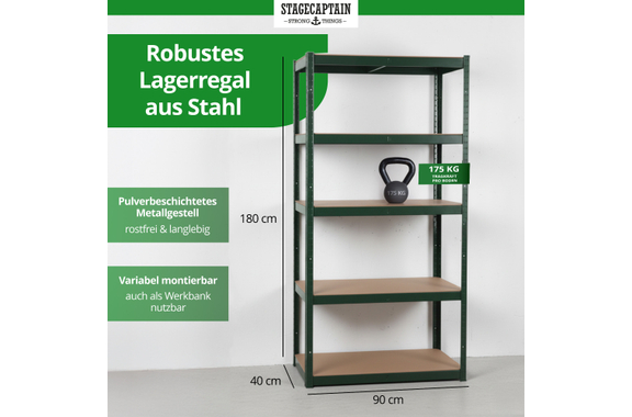 Étagère de Stockage Stagecaptain Heavyrack avec Tablettes en Bois Vert Foncé, max. 875 kg image 2