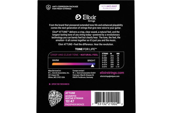 Elixir Attune Phosphor Bronze Acoustic Guitar Strings Extra Light 10-47 image 2