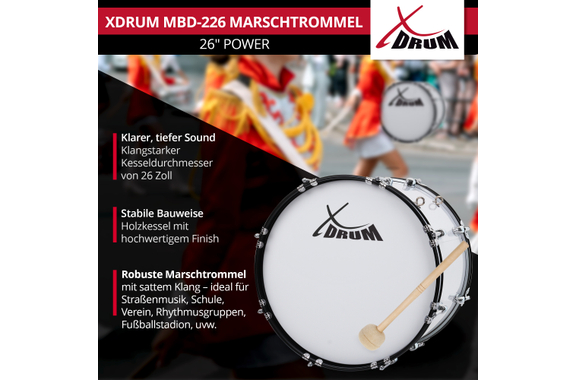 XDrum MBD-226 Marching Drum 26" x 12" image 2
