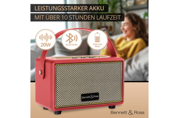 Bennett & Ross BB-820RD Blackmore Junior Bluetooth® Altoparlante Portatile a Batteria Rosso image 2