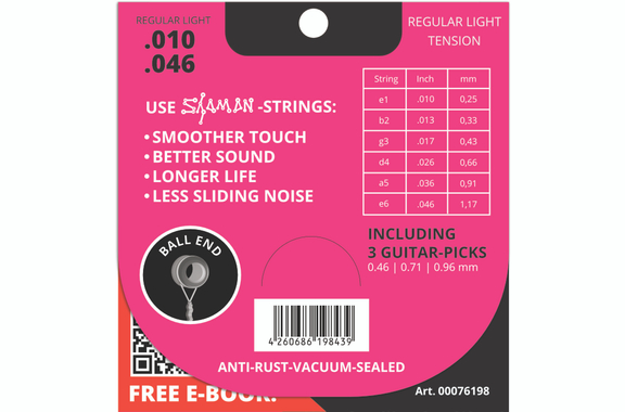 Shaman Electric Saiten für E-Gitarre inkl. 2 Ersatzsaiten und 3 Plektren 10x Set image 2