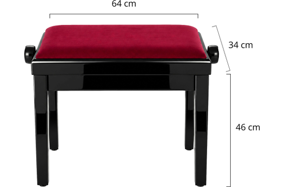 Classic Cantabile Banc De Piano Modèle A Noir Brillant Velours Rouge image 2