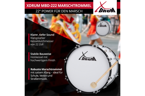 XDrum MBD-222 Marschtrommel 22" x 12"  - Retoure (Zustand: sehr gut) image 2