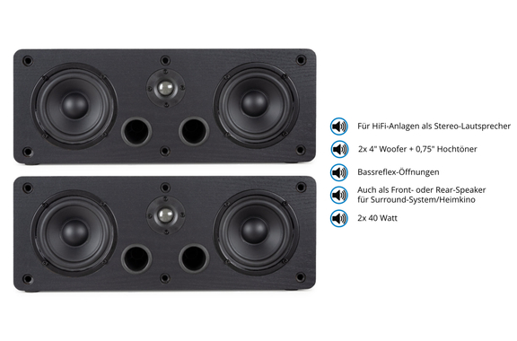 McGrey CS-440 BK 2x 4" Enceintes HiFi Bibliothèque/Centre noires 40W RMS la paire image 2
