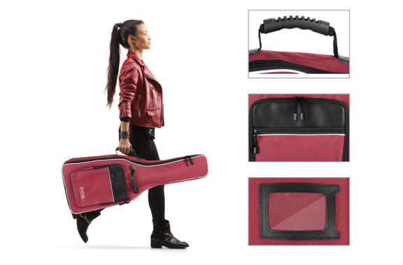Rocktile Klassik-Gitarrentasche - 3/4 & 7/8 gepolstert mit Rucksackgarnitur Weinrot image 2