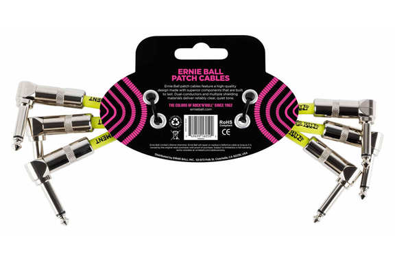 Ernie Ball 6050 Câble Patch 15,24 cm, Pack de 3, Noir image 2