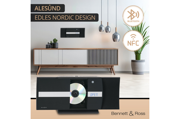 Bennett & Ross Ålesund Vertikal Stereoanlage mit CD/MP3-Player, USB und Bluetooth Schwarz  - Retoure (Zustand: sehr gut) image 2