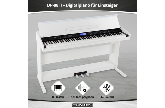 FunKey DP-88 II Digitalpiano blanco Set con banco de teclado Economy, auriculares y escuela de piano image 2