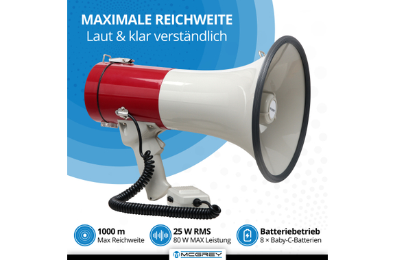 McGrey MP-500HS Megaphon, max. 80 Watt, 1000m  - Retoure (Zustand: sehr gut) image 2