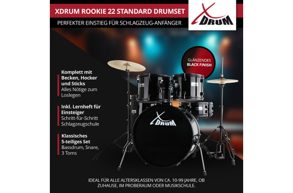 XDrum Rookie 22" Standard Schlagzeug Black plus Dämpferset image 2