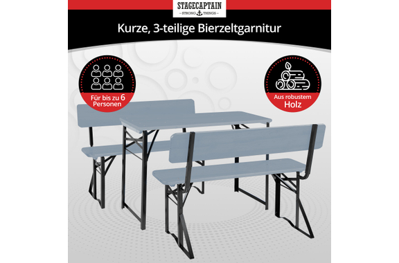 Stagecaptain BBDL-119 GY Hirschgarten Conjunto De Muebles Para Carpa De Cerveza Con Respaldo Para Balcón 119 cm Gris 2x Set image 2