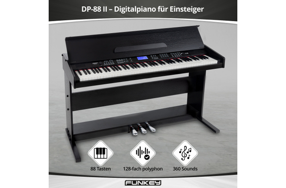 FunKey DP-88 II Digitalpiano zwart Set met Economy Keyboardbank, Koptelefoon en Pianoles image 2
