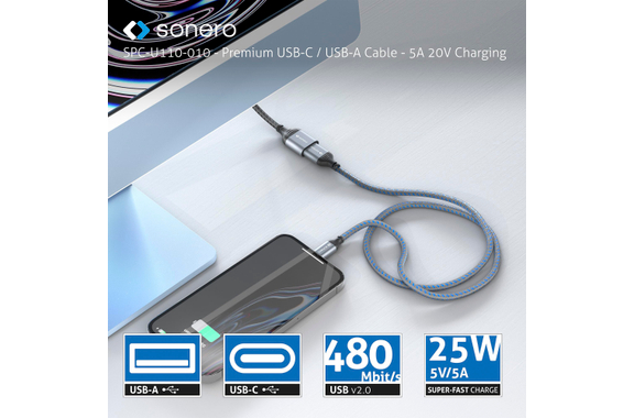 Sonero USB-C auf USB-A USB 2.0 Verbindungskabel 2m image 2