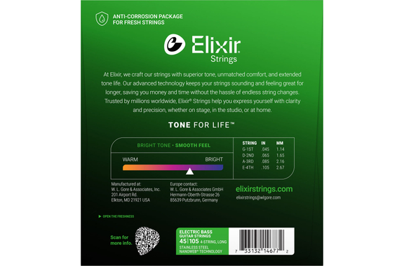 Elixir 14677 E-Bass Stainless Steel 4-String Light/Medium Long Scale image 2